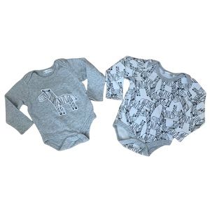 Bonjour Bebe 2 Long Sleeve Bodysuits Zebras Baby Size 0-3M